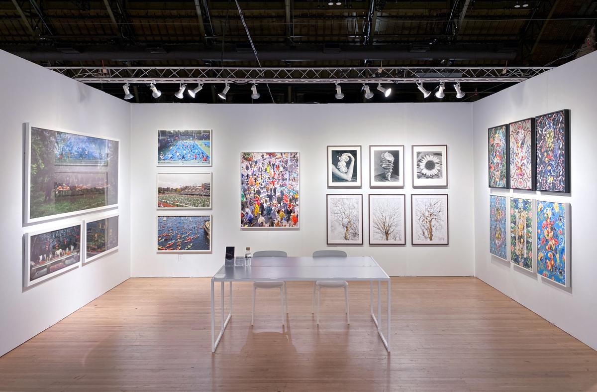 Installation View of Koslov Larsen's Booth at AIPAD's The Photography Show 2024, featuring the work of Claire Rosen, Pelle Cass, Robert Langham III, David Reinfeld, and JP Terlizzi